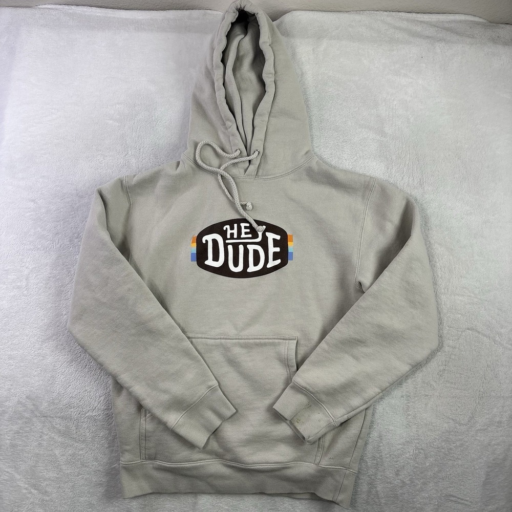 Hey Dude Beige Pullover Long Sleeve Fleece Graphic Hoodie Men's XS